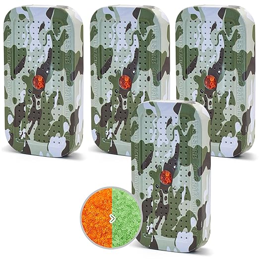40 Gram Gun Safe Dehumidifier Camouflage, Rechargeable Desiccant Canister Dehumidifier Bags, Reusable Silica Gel Packets Moisture Absorbers for Car, Bathroom, Basement [4PACK]