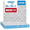Aerostar 16x16x1 MERV 11 - 4 Count - Pleated HVAC, Furnace & Air Conditioner Filters - Removes Dust, Cold & Flu Germs, Lint, Mold, Pet Dander, Allergy-Causing Pollen, Smog & Smoke