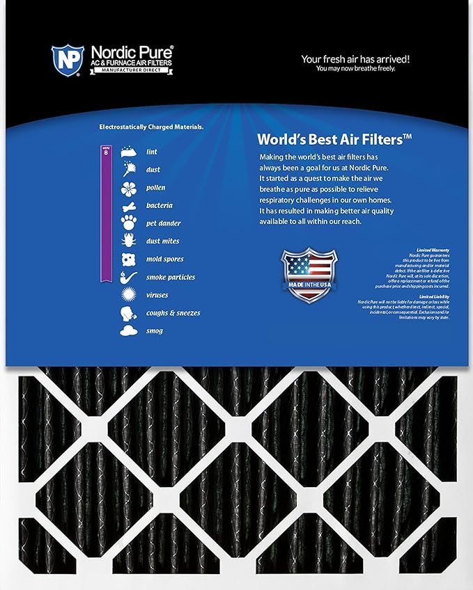 Nordic Pure 20x24x4 (19_3/8 x 23_3/8 x 3_5/8) Pleated Plus Carbon Air Filters MERV 8 2 Pack