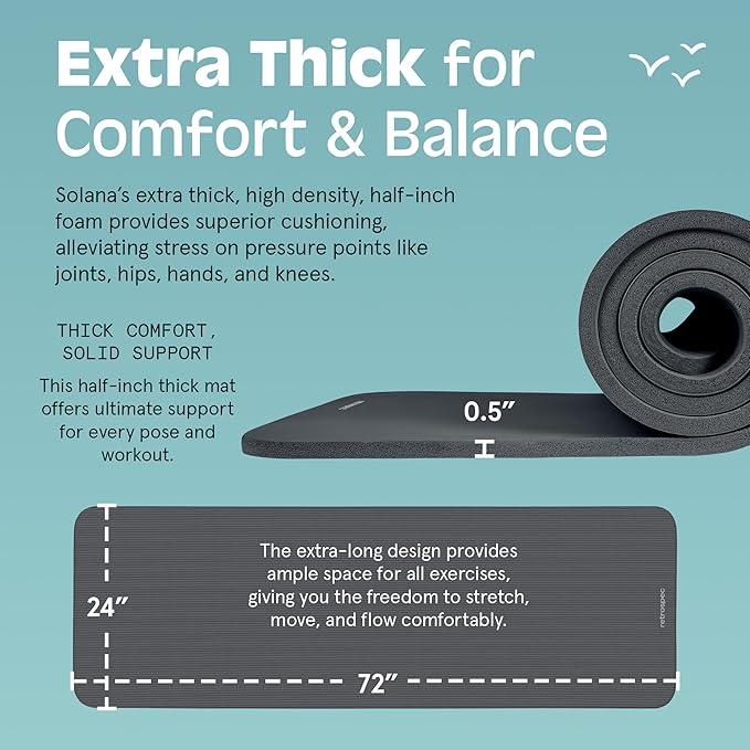 Retrospec Solana Yoga Mat 1/2" Thick w/Nylon Strap for Men & Women - Non Slip Exercise Mat for Yoga, Pilates, Stretching, Floor & Fitness Workouts-FlexoryFit