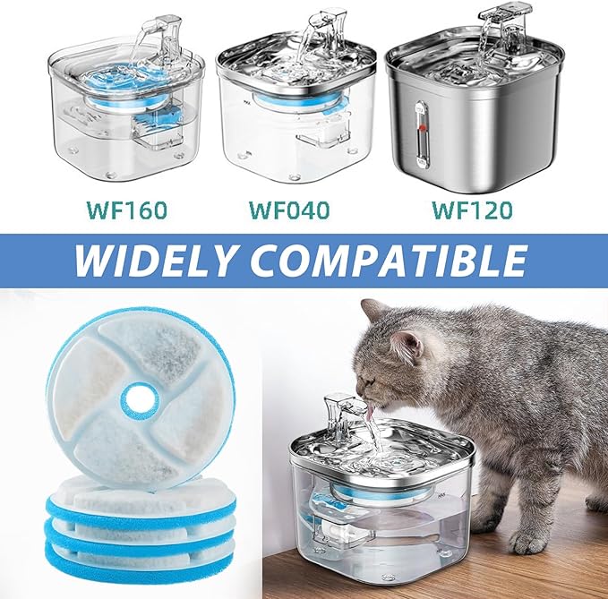 Pet Water Fountain Filter Replacement, 4.1" Purification with Triple Filtration, Featuring Multi-Layer Filtration for Optimal Water Quality for Busy Pet Parents Seeking Clean Fresh Water (12 Pcs)
