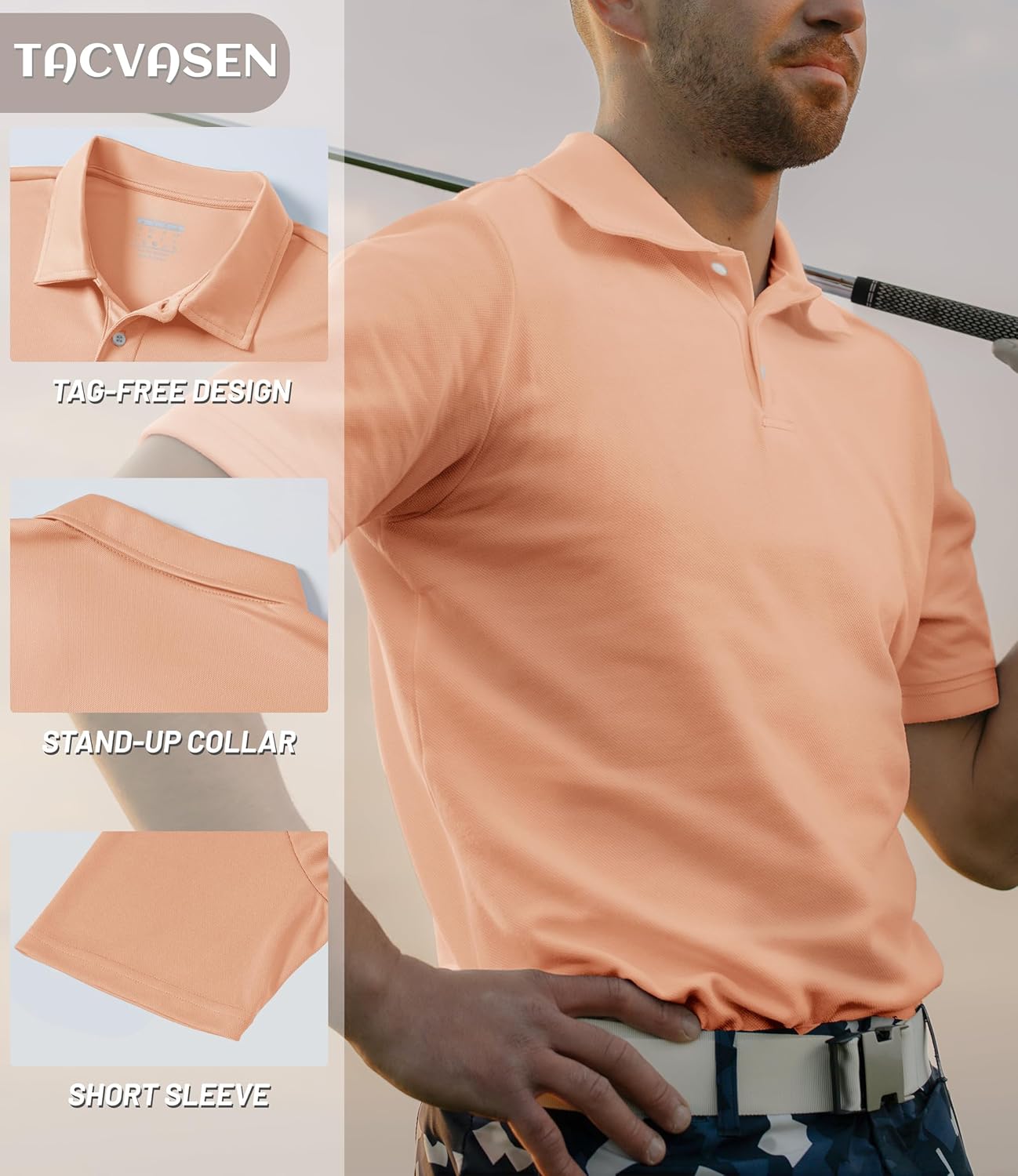 TACVASEN Mens Golf Shirt Dry Fit Mens Polo Shirts Short Sleeve Performance Golf Polos for Men with Collar Work Shirts