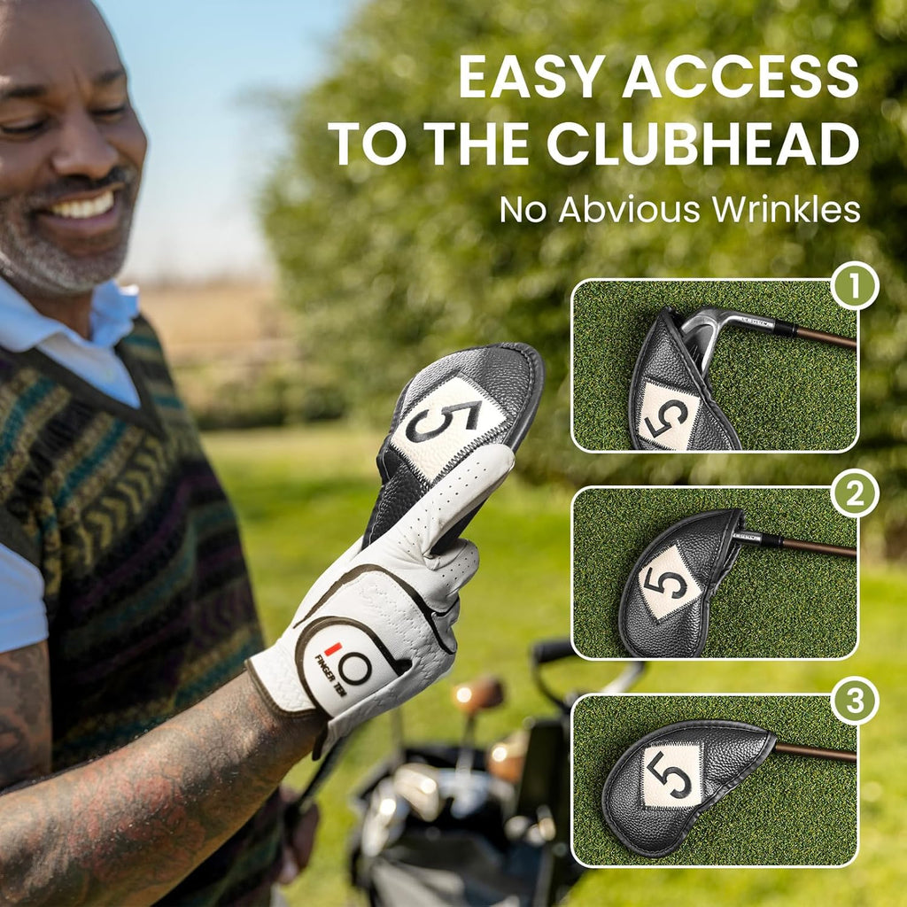 FINGER TEN Premium Synthetic Leather Stylish Iron & Wedge Golf Head Covers Value 12 Piece Set, Embroidered Labels & Fits Most Clubs Gift Set, Travel Protection Accessories
