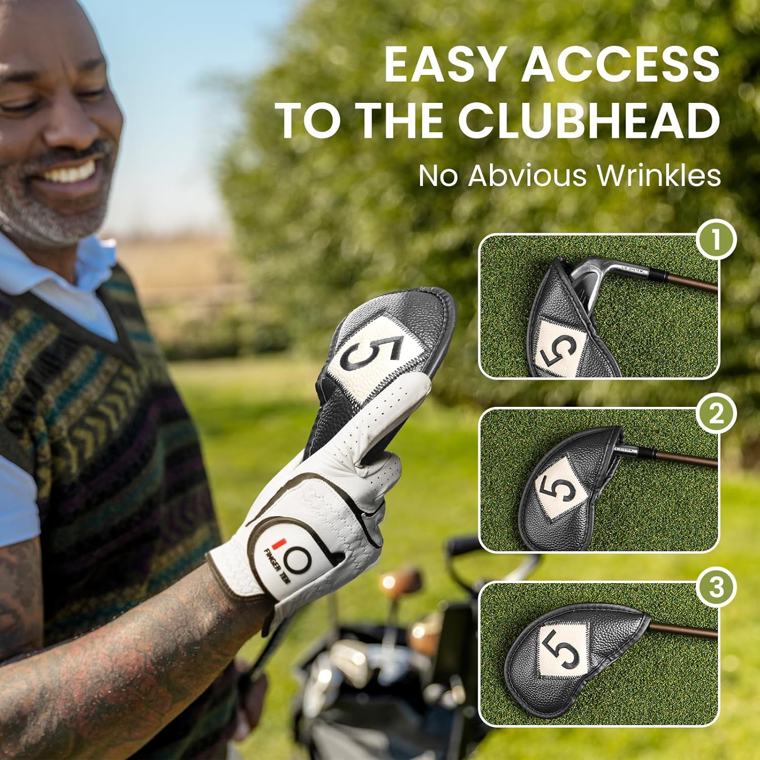FINGER TEN Premium Synthetic Leather Stylish Iron & Wedge Golf Head Covers Value 12 Piece Set, Embroidered Labels & Fits Most Clubs Gift Set, Travel Protection Accessories