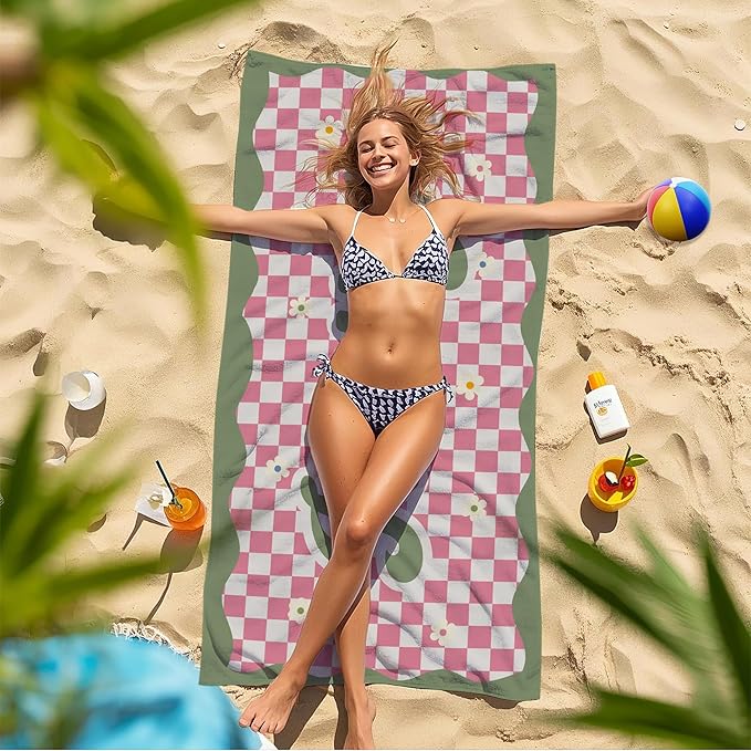 JML Personalized Beach Towel with Name, Custom Flower Beach Towel, Customized Microfiber Pool Towel, Quick Dry & Absorbent Swim Towel for Adult,Anniversary, Birthday, Summer Holiday,Vacation-FlexoryFit