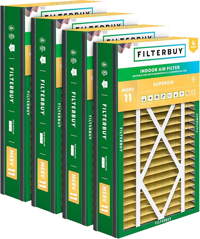 Filterbuy 16x25x5 Air Filter MERV 11 (MPR 1200) Allergen Defense Replacement (4-Pack), Pleated HVAC AC Furnace Filters for Trion Air Bear 255649-105 and More (Actual Size: 15.63 x 24.13 x 4.88)