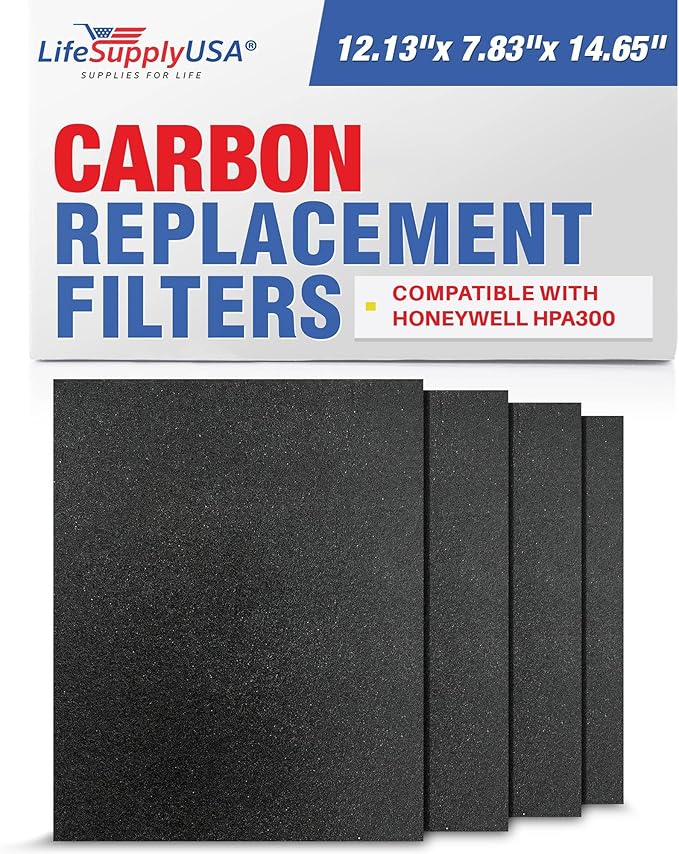 LifeSupplyUSA Complete Replacement Filter Set (1 True HEPA Air Cleaner Replacement Filter + 1 Carbon Pre-Filter) Compatible with Honeywell HPA300 Air Purifiers (4-Pack)