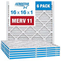 Aerostar 16x16x1 MERV 11 - 6 Count - Pleated HVAC, Furnace & Air Conditioner Filters - Removes Dust, Cold & Flu Germs, Lint, Mold, Pet Dander, Allergy-Causing Pollen, Smog & Smoke