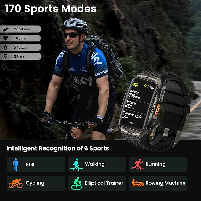 KOSPET Tank X2 Smart Watch Fitness Tracker, 24/7 Heart Rate, Blood Oxygen Monitor, Sleep Tracker, Blutooth Call, Stainless Steel Unibody, 1.64” AMOLED Always-on Display (Black)-FlexoryFit