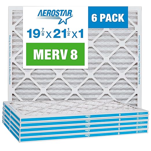 Aerostar 19.875x21.5x1 MERV 8 - 6 Count - High Efficiency Pleated HVAC, Furnace & Air Conditioner Filters - Removes Dust, Lint, Mold & Allergy-Causing Pollen