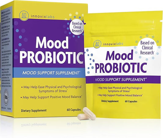 InnovixLabs Mood Probiotic for Women & Men, Clinically Studied Digestive & Mood Support Supplement, Lactobacillus helveticus Rosell-52ND & Bifidobacterium longum Rosell-175, 60 Capsules-FlexoryFit