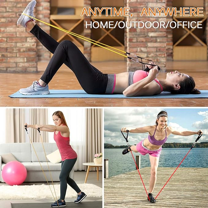 Resistance Bands Set, Himaly Exercise Bands Strength Training Fitness Bands Workout Elastic Bands with Legs Ankle Straps, Door Anchor, Handles & Carry Bag for Home Outdoor Workouts-FlexoryFit