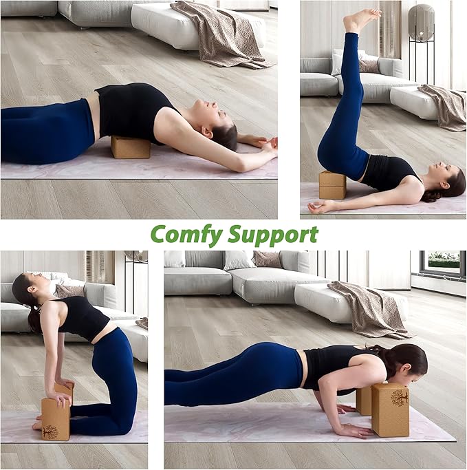 Cork Yoga Blocks 2 Pack Set, Natural Cork Soft Non-Slip Yoga Blocks, High Density & Eco Friendly Yoga Accessories for Women| Men, Ideal for Yoga, Pilates, Stretching and Toning-FlexoryFit