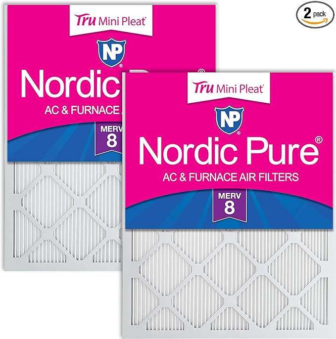Nordic Pure 18x24x1 (Actual Size: 17 1/2 x 23 1/2 x 3/4) Tru Mini Pleat MERV 8 AC Furnace Air Filters - 2.5X More Media for Longer-Lasting, High-Efficiency Filtration - 2 Pack