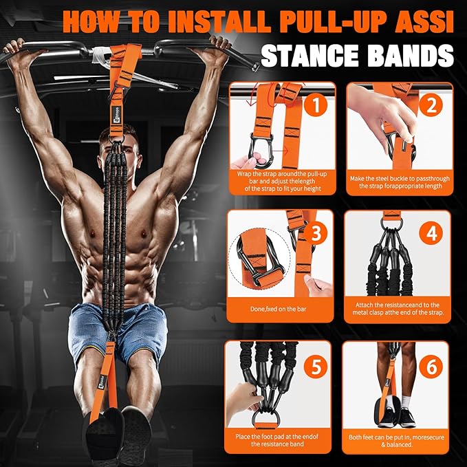 Pull Up Assistance Bands,Up to 300 lbs Assistance,Adjustable Heavy Duty 4 Resistance Bands for Pull up, with Feet/Knee Rest, Handle and Door Anchor for Home Gym Fitness Exercise Strength Training-FlexoryFit