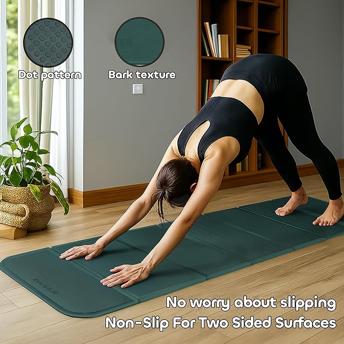 Foldable Yoga Mat 12mm Extra Thick Joint Protection,Portable Design for Travel/Pilates/Board/Camping,Environmental Sports Mat Non-Slip Gym Mat,Odorless POE Material-FlexoryFit