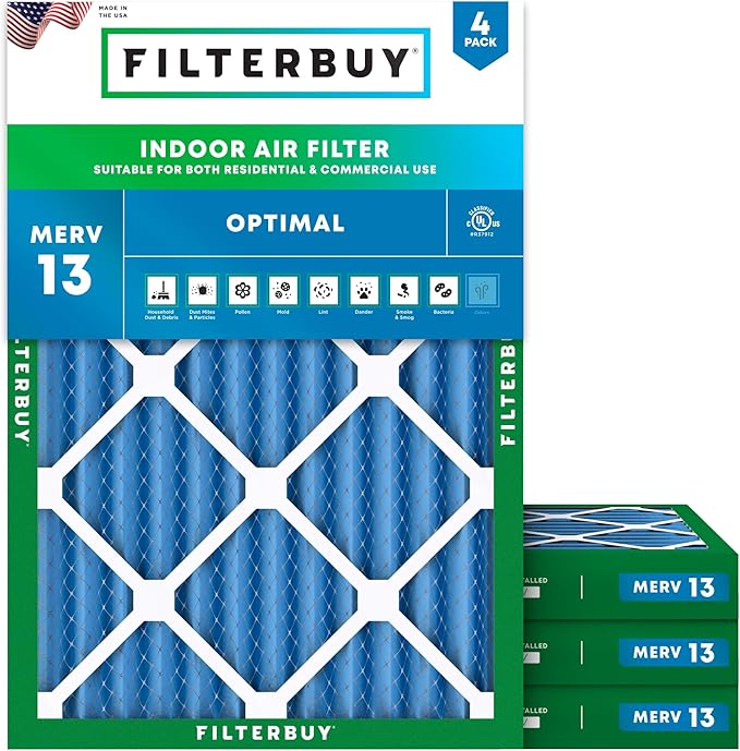 Filterbuy 20x22x2 Air Filter MERV 13 (MPR 1900) Health Defense Replacement (4-Pack), Electrostatic Pleated HVAC AC Furnace Filters, Made in USA (Actual Size: 19.50 x 21.50 x 1.75)