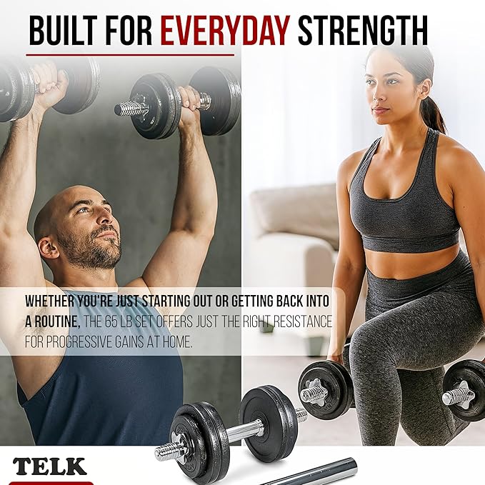TELK – Adjustable Dumbbell Set – Home Gym Weight Set with Baked Enamel Cast Iron Plates – Space-Saving Free Weights for Strength Training-FlexoryFit