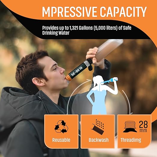 Personal Straw Water Filter to purify Water, Emergency Water Straws Portable Gear for Hiking, Camping, Travel, Fishing, Outing and Emergency Preparedness （6 Water Filters + 3 Filter Cartridges）