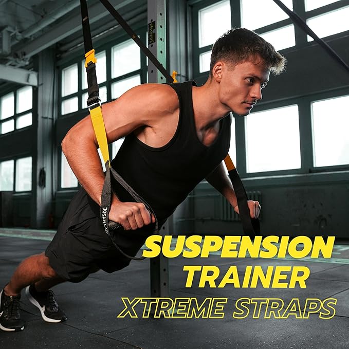 THYSOL® Resistance Trainer Pro Xtreme Straps Army | Sling Trainer Set with Adjustable Door Anchor | Fitness Home Workouts - Suitable for Travelling & for Training Indoor & Outdoor (Yellow)-FlexoryFit