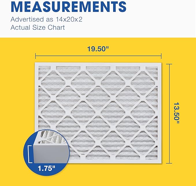 Aerostar 14x20x2 MERV 8 Pleated Air Filter, AC Furnace Air Filter, 4 Pack (Actual Size: 13 1/2" x 19 1/2" x 1 3/4")