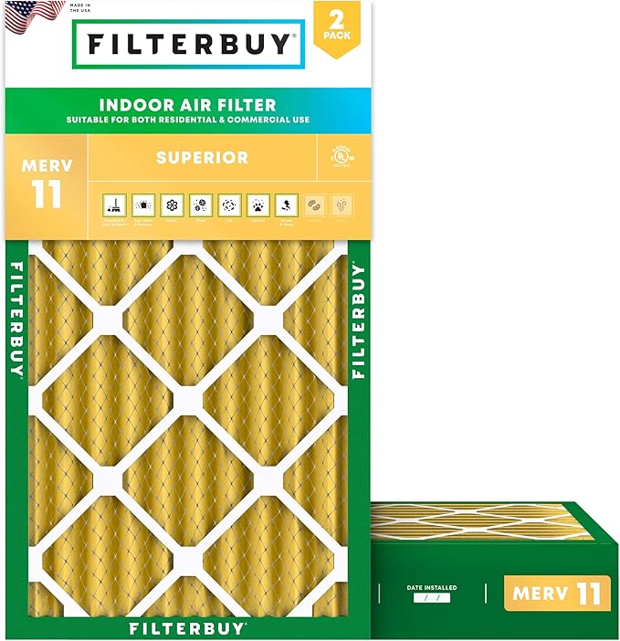 Filterbuy 16x24x4 Air Filter MERV 11 (MPR 1200) Allergen Defense Replacement (2-Pack), Electrostatic Pleated HVAC AC Furnace Filters, Made in USA (Actual Size: 15.38 x 23.38 x 3.63)