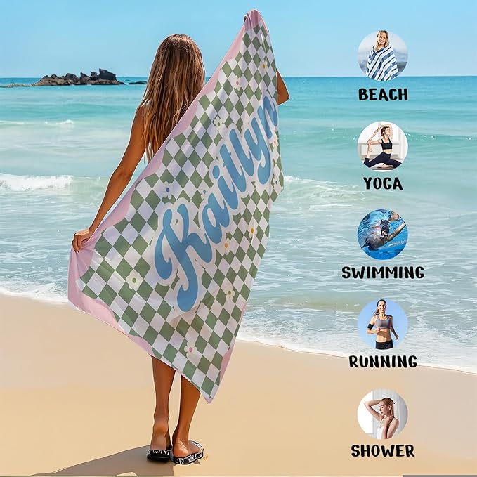 JML Personalized Beach Towel with Name, Custom Flower Beach Towel, Customized Microfiber Pool Towel, Quick Dry & Absorbent Swim Towel for Adult,Anniversary, Birthday, Summer Holiday,Vacation-FlexoryFit