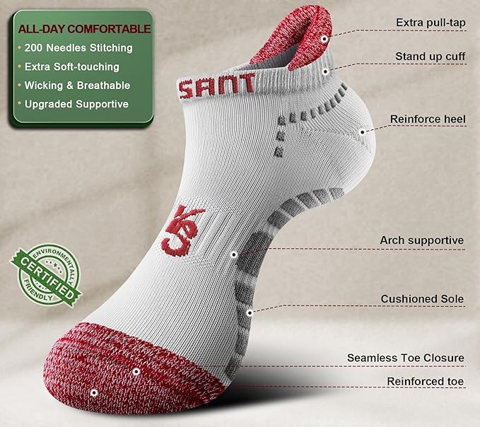 KEMISANT Men Running Socks,Active Ankle Socks No show Cushioned Footbed Arch Support-FlexoryFit