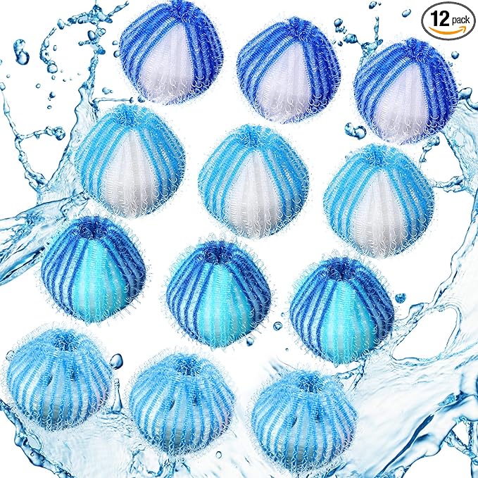 Blulu 12 Pieces Pet Hair Remover for Laundry Dryer Balls Reusable Washing Machine Hair Catcher Pet Dog Cat Catcher Lint Remover (Blue Set)