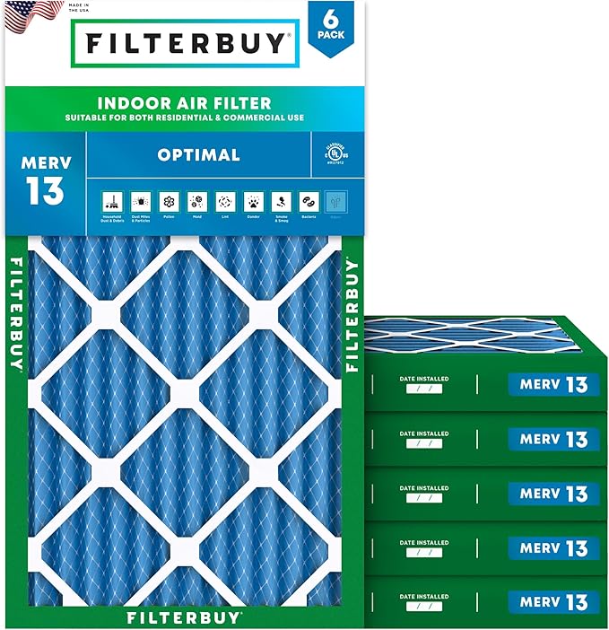 Filterbuy 12x24x2 Air Filter MERV 13 (MPR 1900) Health Defense Replacement (6-Pack), Electrostatic Pleated HVAC AC Furnace Filters, Made in USA (Actual Size: 11.38 x 23.38 x 1.75)