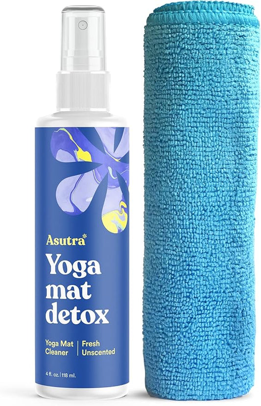 ASUTRA Yoga Mat Cleaner Spray (Fresh & Unscented), 4 fl oz - No Slippery Residue, Deep-Cleansing for Fitness Gear & Gym Equipment, Microfiber Towel Included-FlexoryFit
