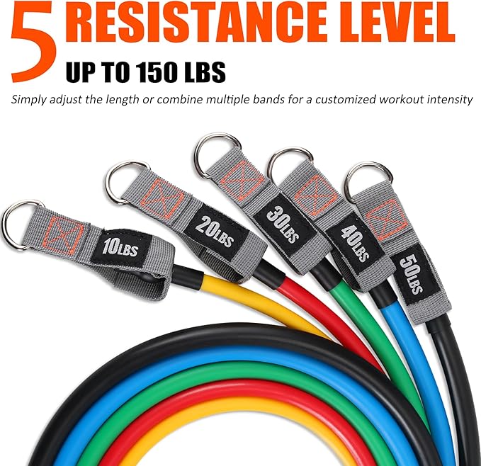 Resistance Bands with Handles for Working Out Women and Men, Exercise Bands with Door Anchor, Stretch Bands for Home Workouts, Simple Guide Included-FlexoryFit