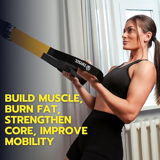 THYSOL® Resistance Trainer Pro Xtreme Straps Army | Sling Trainer Set with Adjustable Door Anchor | Fitness Home Workouts - Suitable for Travelling & for Training Indoor & Outdoor (Yellow)-FlexoryFit