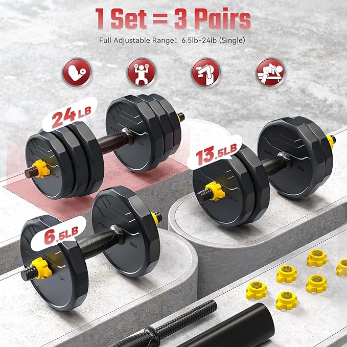 FEIERDUN Adjustable Dumbbells, 40/48/68/88lbs Free Weight Set with 4 Modes, Used as Barbell, Kettlebells, Push up Stand, Fitness Exercises for Home Gym Suitable Men/Women-FlexoryFit