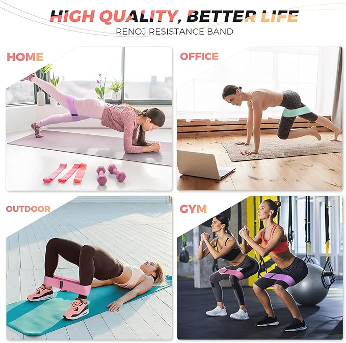 Renoj Resistance Bands, Yoga Starter Sets for Women and Men, 3 Set of Stretch Exercise Workout Bands for Booty Legs, Elastic Pilates Flexbands-FlexoryFit