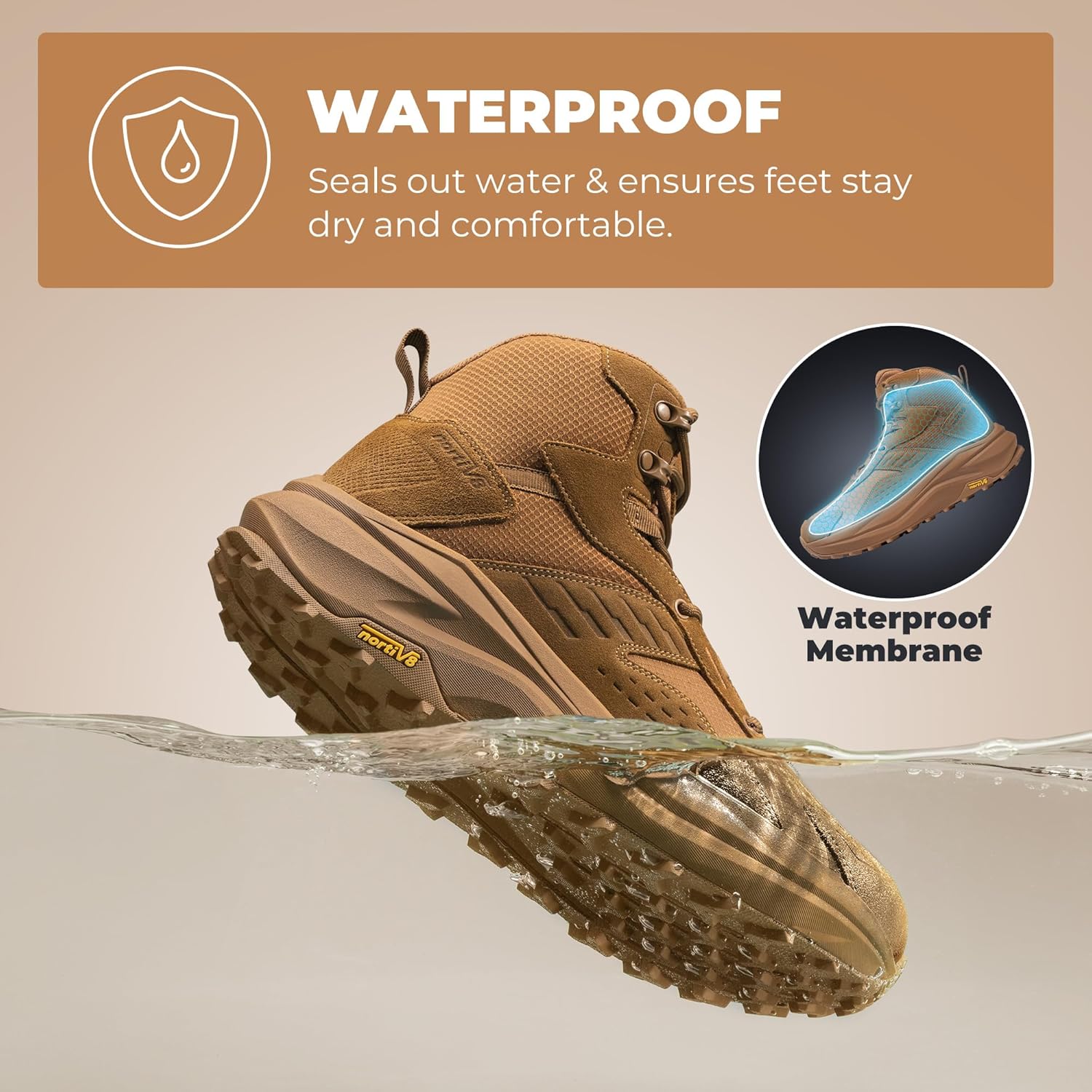 NORTIV 8 Men's Wide Toe Box Hiking Boots Low Drop Waterproof Outdoor Trekking Camping Shoes for Plantar Fasciitis Bunion Katahdin