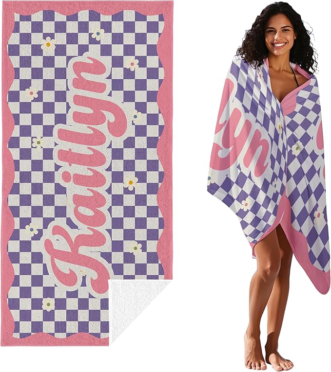 JML Personalized Beach Towel with Name, Custom Flower Beach Towel, Customized Microfiber Pool Towel, Quick Dry & Absorbent Swim Towel for Adult,Anniversary, Birthday, Summer Holiday,Vacation-FlexoryFit