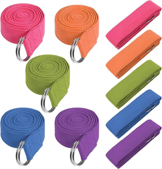 10 Pcs Yoga Strap 8ft Yoga Stretching Exercise Band Stretching Belt with Adjustable Metal D Ring Buckle Loop for Pilates, Dance, Physical Therapy, Gym Workout-FlexoryFit