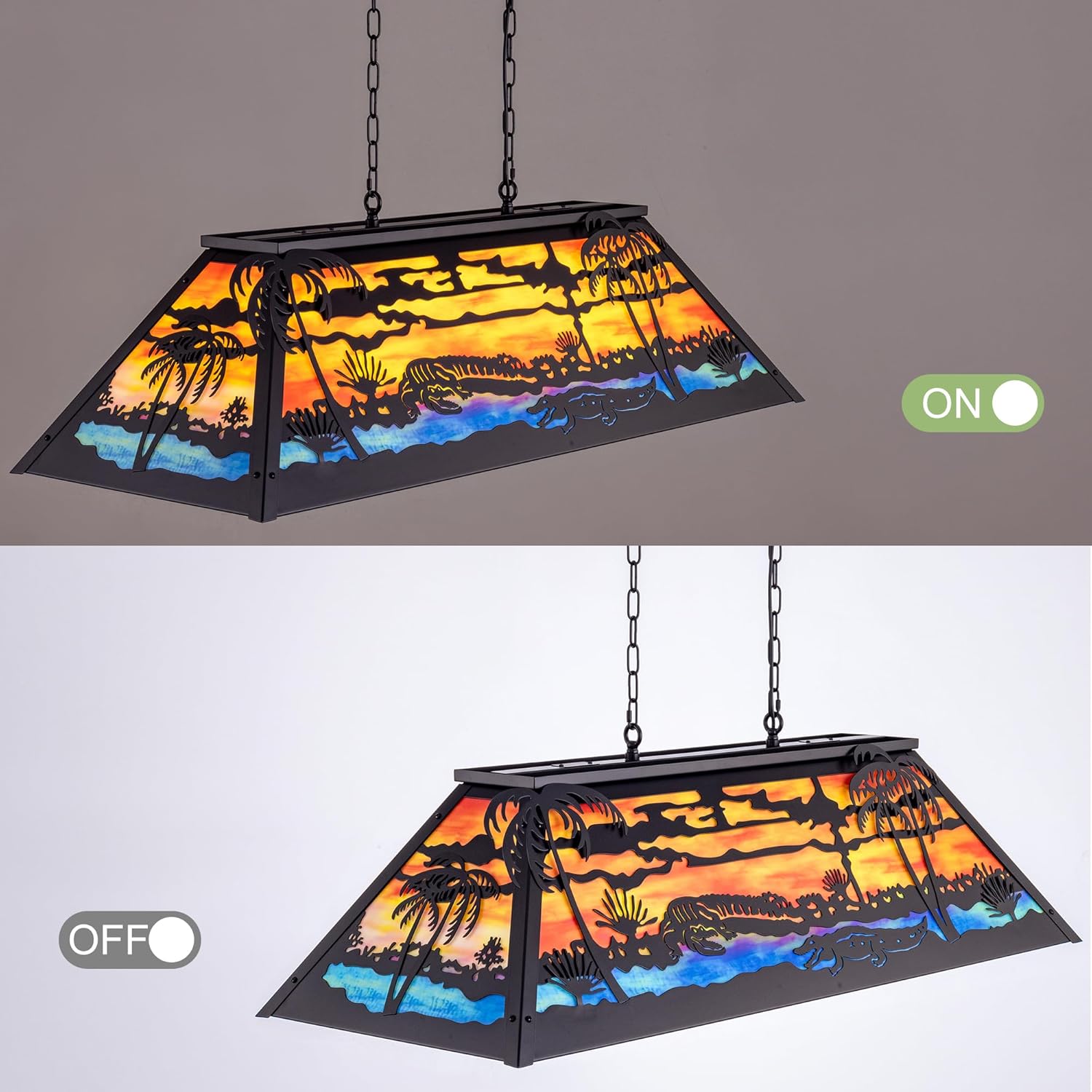TOCHIC 48” Vintage Pool Table Light, 6-Light Farmhouse Dining Room Chandelier, Billiards Light Fixture with Tiffany-Style for Game Room Kitchen Island Chandelier Man Cave Club Bar