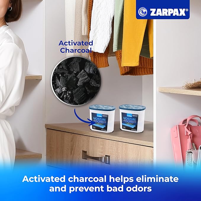 Moisture Absorber Activated Charcoal 18 oz/510g | Removes Moisture, Damp, Humidity & Odors | Odor Absorber | Moisture Trap for Bathroom, Closet, Kitchen & Small Spaces | Set of 6