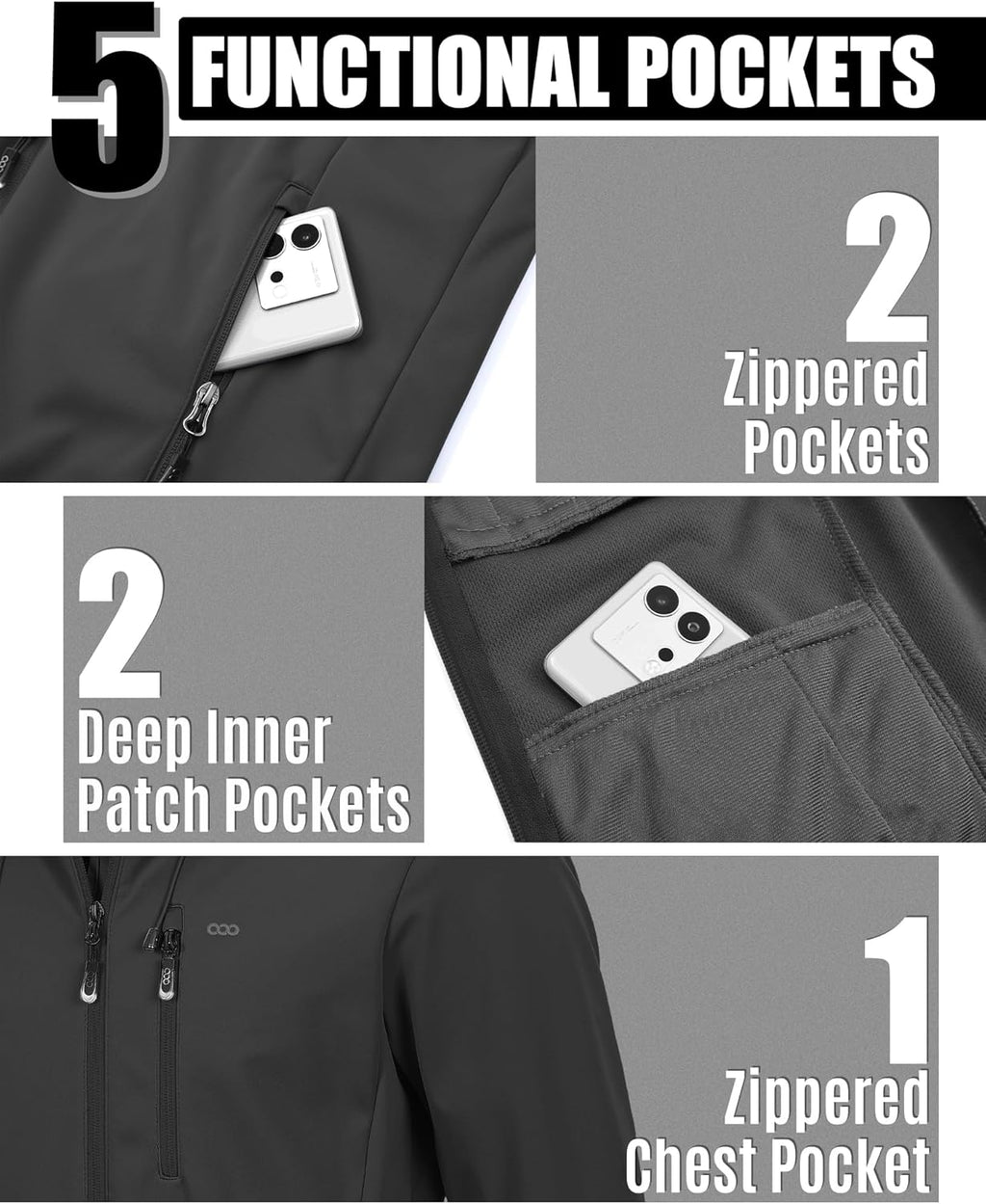 33,000ft Men's Softshell Jacket with Hood Waterproof Windbreaker Lightweight Rain Shell Jacket for Outdoor Hiking Travel
