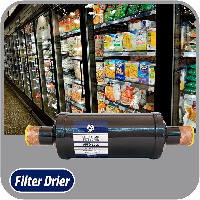 Appli Parts APFD-309S 1-1/8 in Liquid Line Refrigerant AC Filter Drier hvac Refrigeration 309S ODF Sweat Solder connection universal unidirectional 11in long 3in wide