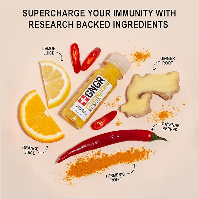 '+GNGR Immunity Booster Organic Ginger and Turmeric Shot - Cold Pressed Ginger Shots with Turmeric, Cayenne Pepper, Orange, Lemon for All Natural Immune & Digestive Support (2 Oz, Pack of 12)-FlexoryFit