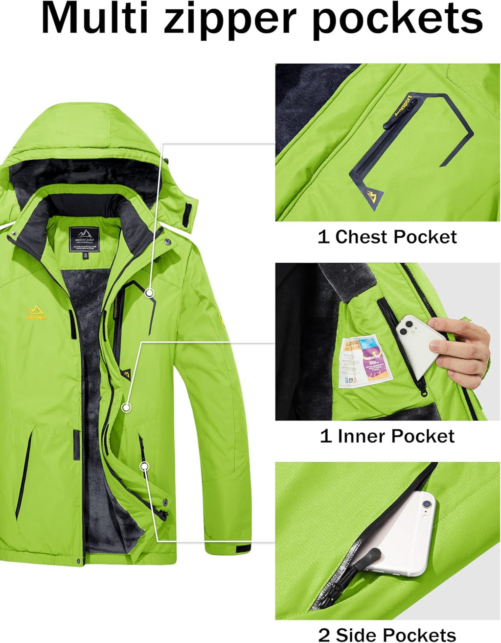 MAGCOMSEN Men's Winter Coats Water Resistant Ski Snow Jacket Warm Fleece Jacket Parka Raincoats With Multi-Pockets