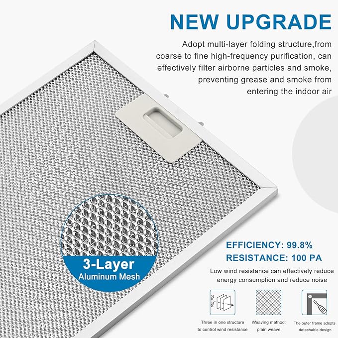 Updated W10169961A Range Hood Filter Replacement 10.5 X 12 in Fit for Whirlpool Hoods KXI2536YSS JVI0636LS0 GXW6530DXS3 Replaces W10875058 W11245983 Hood Vent Grease Filter by AMI PARTS (3 pack)