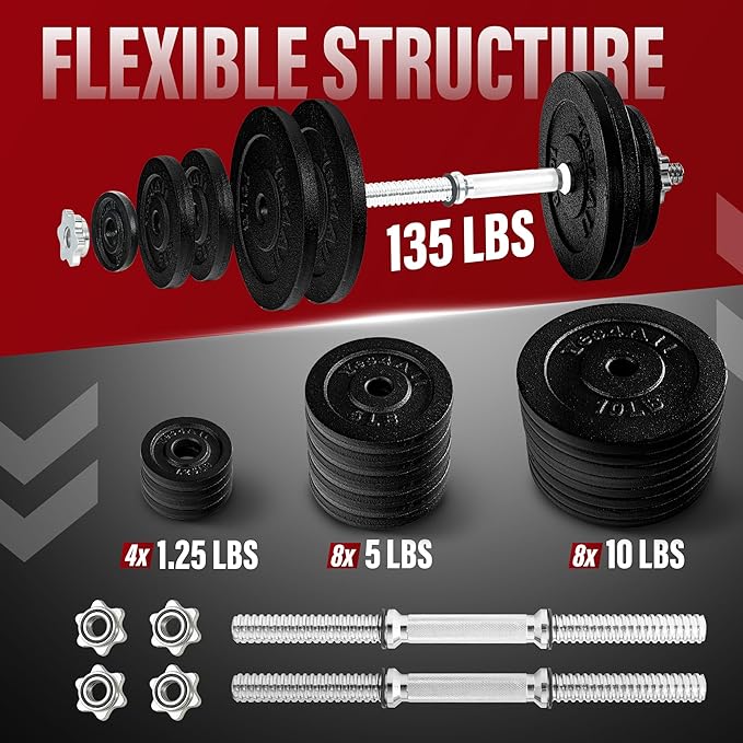 Yes4All Old School Adjustable Dumbbell Set with Weight Plates, Star Lock Collars/Connector, 40lbs to 200lbs Adjustable Weight Plates Set-FlexoryFit