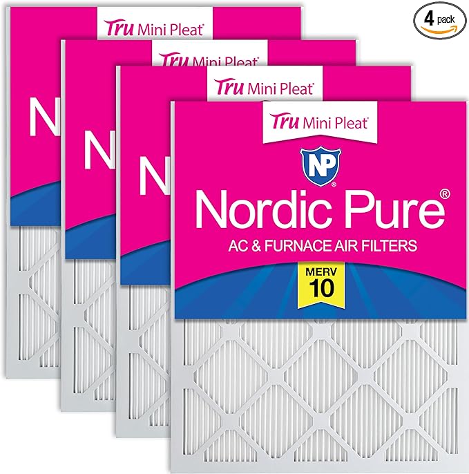 Nordic Pure 18x20x1 (Actual Size: 17 3/4 x 19 3/4 x 3/4) Tru Mini Pleat MERV 10 AC Furnace Air Filters – 2.5X More Media for Longer-Lasting, High-Efficiency Filtration - 4 Pack
