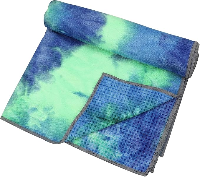Yoga Towels , Non Slip Hot Yoga Towel Skidless Waffle Texture, 100% Absorbent Odorless Microfiber Yoga Blanket, Standard Sized 24 inchx72 inch Mat Towel,for Hot Yoga, Bikram, Pilates (Bule & Green)…1-FlexoryFit