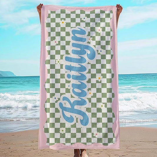 JML Personalized Beach Towel with Name, Custom Flower Beach Towel, Customized Microfiber Pool Towel, Quick Dry & Absorbent Swim Towel for Adult,Anniversary, Birthday, Summer Holiday,Vacation-FlexoryFit