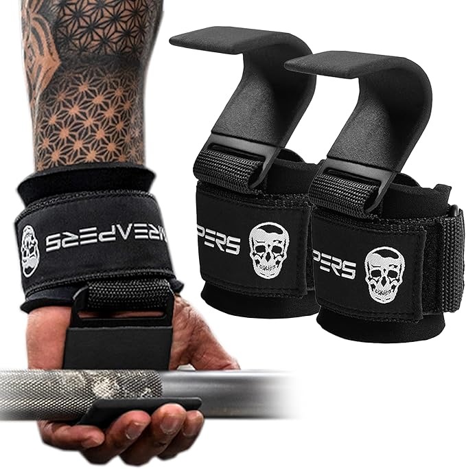 Gymreapers Weight Lifting Hooks (Pair), Heavy Duty Power Wrist Straps Hand Grip Support For Deadlifts, Pull Ups, Shrugs - Gym Gloves For Men and Women-FlexoryFit